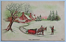 Vintage Fuel Merchant Horse Sled Firewood Postcard 1909 Post 7156 picture