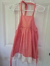 VINTAGE CHILD / Lg Doll Waist APRON 1950’s/60’s Red Gingham Check design. picture