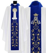 Marian White/blue Gothic Chasuble with stole 