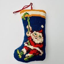 Vintage Handmade Needle Point Mini Christmas Santa Stocking Ornament picture