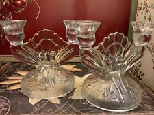 (2) Depression Glass~c 1930’s~Clear/IRIS Pattern~Candelabras~Beautiful/Detailed  picture
