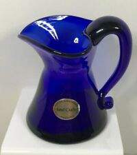 Vintage Art Glass Signed J.W. Shelton Cobalt Blue Hand Crafted Glass Pitcher picture
