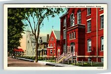 Biddeford Maine, ST. MARYS CHURCH, RECTORY, CONVENT SCHOOL, Vintage Postcard picture