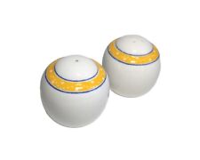 Royal Doulton Everyday China RIO Salt & Pepper Shakers Set White W/ Yellow Band picture