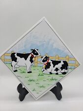 Vintage Russ & Berrie Hanging Cow Tile Trivet Farmhouse Decor Holstein Cow picture