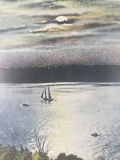 C 1908 Sailboat Under Moonlight on the Connecticut River DB Antique Postcard picture