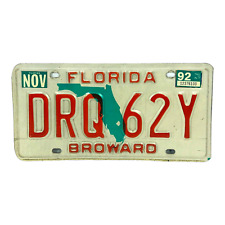 Vintage 1992 Florida License Plate Tag Broward County DRQ 62Y picture