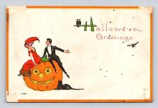 Halloween Greetings Black Cat, Romantic, Owl, Bat Postcard Bergman Quality picture