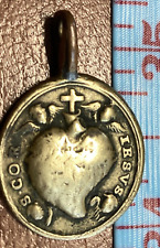 Antique Religious Medal Sacred Hearts Christ Virgin 1700’s  Cross ventricle picture