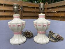 Vintage Shawnee Pottery “Ribbon & Bow”Lamps (PAIR) In Workin Order 7.5” picture
