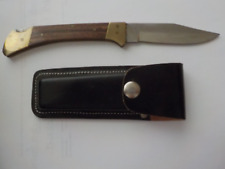 Vtg Stainless Steel Folding Hunting Knife 8.75 in. open, Case, Pakistan picture