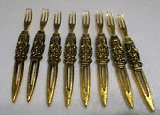 8 Delicacy Forks VINTAGE ORNATE GOLD TONE COCKTAIL FORKS picture
