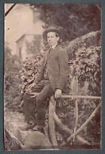 ORIG VICTORIAN Tintype / Ferrotype Photograph c1860's SEATED MALE IN GARDEN picture