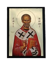 Greek Orthodox Lithograph Wooden Icon St. Nicholas 10x7cm picture