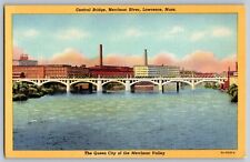 Lawrence, Massachusetts MA - Central Bridge, Merrimac River - Vintage Postcard picture