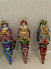 ROBERT STANLEY 2007 COLLECTION SET OF 3 WISEMEN 7” GLASS TEAR DROP ORNAMENTS NWT picture