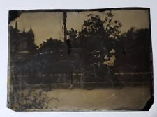 Antique Large Tintype Photo Wealthy Family Horse Lantern Carriage Creepy Mansion picture