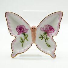Vintage Hand-Made Butterfly Trinket Dish Pink Peonies Signed Elsbeth 1988 Unique picture