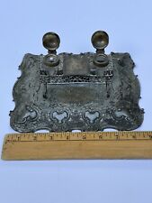 Antique Silver Double Inkwell With Pen Holder picture