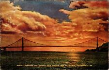 Sunset Through The Golden Gate Bridge San Francisco California Linen Post Card picture