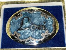 Vtg  Beautiful Lori Belt Buckle Handmade Blue Abolone Shell Western S &P Jeweler picture
