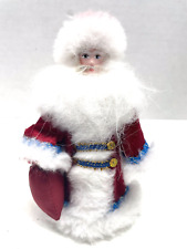Vintage Russian Santa Red Cloth Coat w /Faux Fur & Blue Trim Hand-Painted Face picture