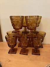 12 Indian Glass Colony Park Lane Amber 8 oz Tea Wine Water Footed Goblets 5 1/4” picture