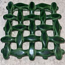 Vintage Green Braided Lattice Ceramic Trivet By Berardos Made In Portugal 7.5