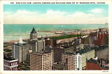 Aerial Top of Morrison Hotel CHICAGO Illinois Lake Michigan Postcard picture