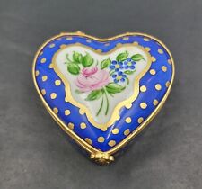 Vintage Limoges Peint Main Polkadot Roses Heart Shaped Trinket Box France picture