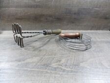 Potato Masher Wood Handle Twisted Metal & Pastry Dough Cutter Vintage Farm Decor picture