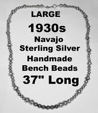 LARGE 30s Navajo 925 Silver Multi Sized Handmade Round Bench Beads Necklace 37