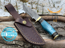 Custom HAND FORGED DAMASCUS STEEL HUNTING Sky Color Resin & Brass Guard Handle picture