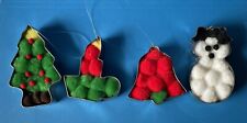 Vintage Handmade Metal Cookie Cutter Christmas Ornaments with Fuzzy Balls picture