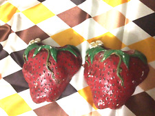 Set of 2 Antique Chalkware Fruit Strawberry Wall Plaques Pockets Plaster MCM picture