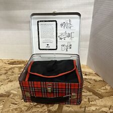 Vintage Red and Black Tartan Plaid Aladdin Metal Lunchbox 1960 with 3 containers picture