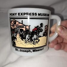 Vtg Milk Glass Anchor Hocking Pony Express Museum Souvenir Mug St. Joseph, MO. picture
