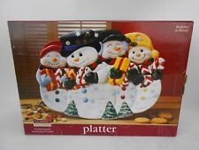 Holiday at Home SNOWMAN FAMILY Earthenware Christmas Serving Tray Platter In Box picture