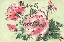 Vintage Postcard Hearty Greetings All Good Wishes Flower Painting Remembrance picture