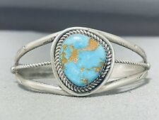 EXCEPTIONAL VINTAGE NAVAJO #8 TURQUOISE MINE STERLING SILVER BRACELET picture
