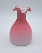 Antique Victorian Mt. Washington Pink ruffled Top Vase Satin Milk Glass Rare picture