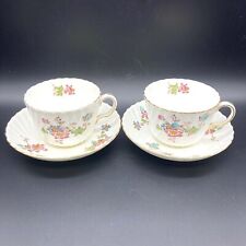 2 Antique Vintage Minton Vermont Round Swirl Flat Tea Cup & Saucer Set Floral  picture