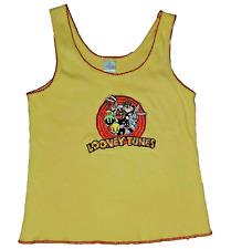 Vintage 1990s Girls Yellow Tank Crop Top Looney Tunes Embroidered Large  picture