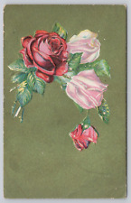 Vtg Embossed Post Card Flowers With Green Background H50 picture