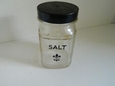 Vintage Depression Glass Salt 5993 Metal Lid Waffle Hooiser Cabinet Jar picture