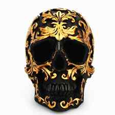 New Resin Craft Black Skull Head Golden Carving Halloween Party Decoration Skull picture