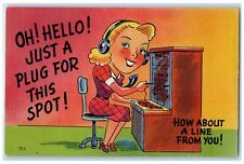 c1930's Woman Telephone Just Plug For This Spot Unposted Vintage Postcard picture