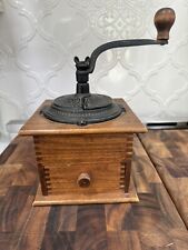 Vintage Cast Iron & Wood Box Joint Hand Crank Coffee Grinder/Mill Woodcroferty picture