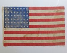 Old 48 Star Printed American Parade Flag Glazed Muslin Straight Rows 17x10.75 picture