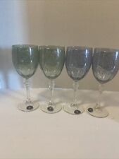 4 Italian Cristalleria Fumo Wine Glasses 8 “tall Beautiful Crystal 2 Green 2 Blu picture